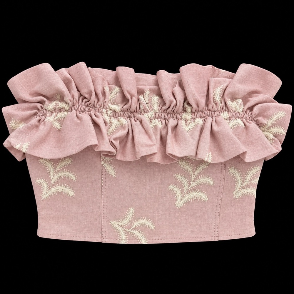 Zara Pale Pink Linen Ruffled Crop Top XS NWT